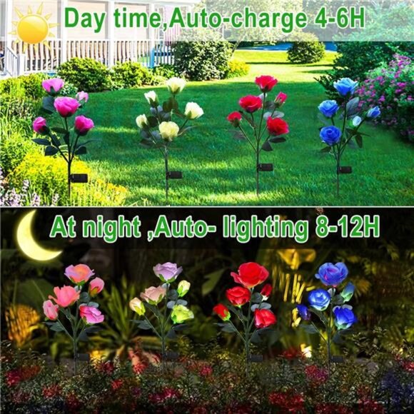 4 Pack Solar Garden Lights, Solar Flower Lights Outdoor Waterproof - Picture 4 of 7